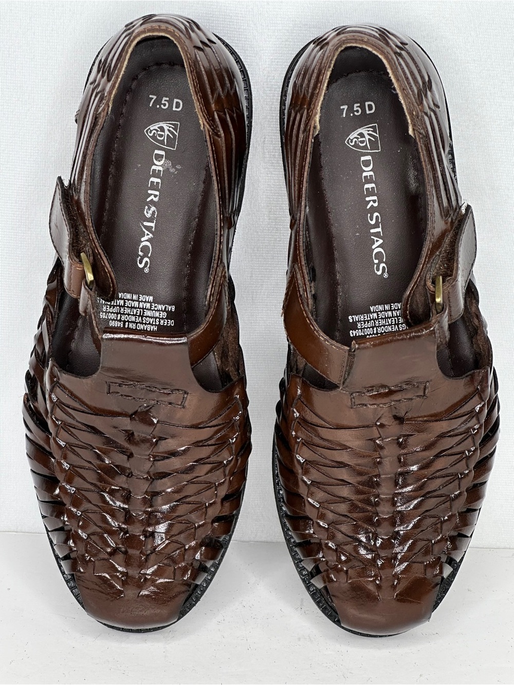 Deer Stags Men's Dark Brown Woven Leather Sandals Hurache Style 7.5D